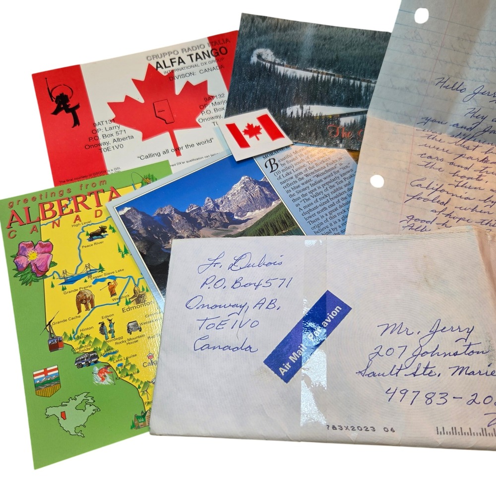 Vintage 1999 Ham Radio QSL Card Alberta Canada Postcard and Handwritten Letter